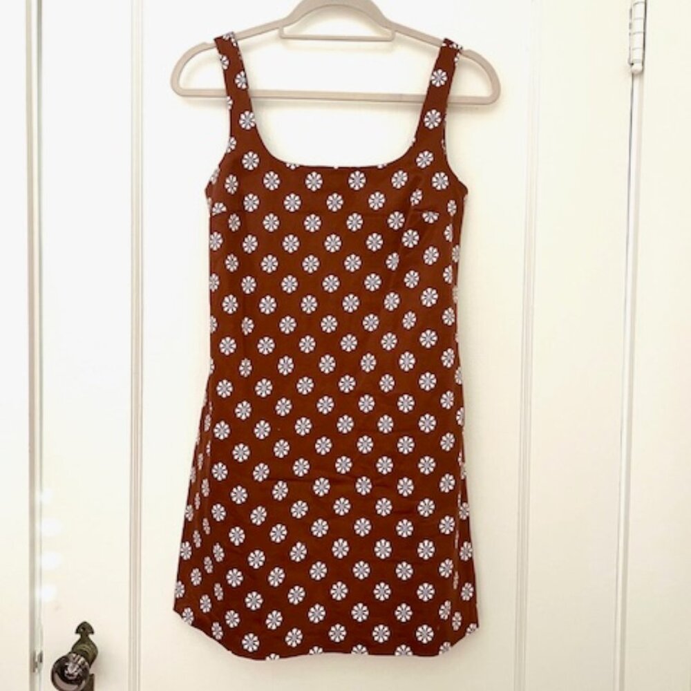Anthropologie Maeve Brown Floral Shift Mini Dress, Sz XS, Like New!